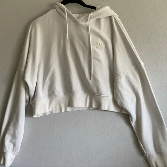 Adidas white cropped sweatshirt hoodie Sz M - Picture 2 of 16